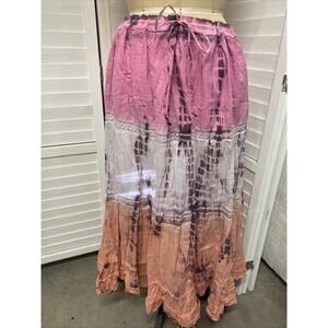 VTG Mirror Image Crinkle Pleated Midi Tiered Skirt Boho Broomstick Tye Dye XL